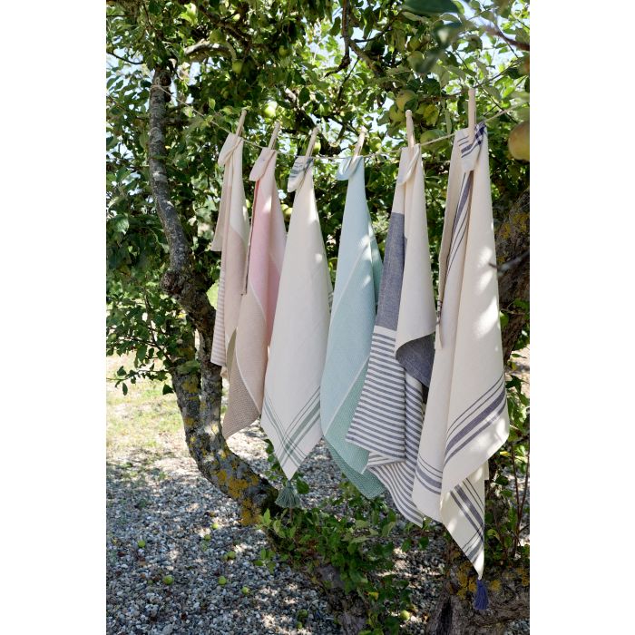 Green & Cream Cotton Tea Towel | Tassel Detail
