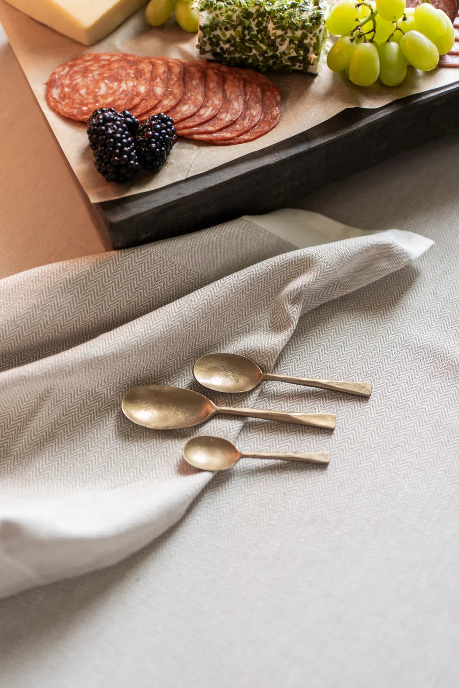 Forged Spoon Set of 3 | Brass-Finish Serving Spoons
