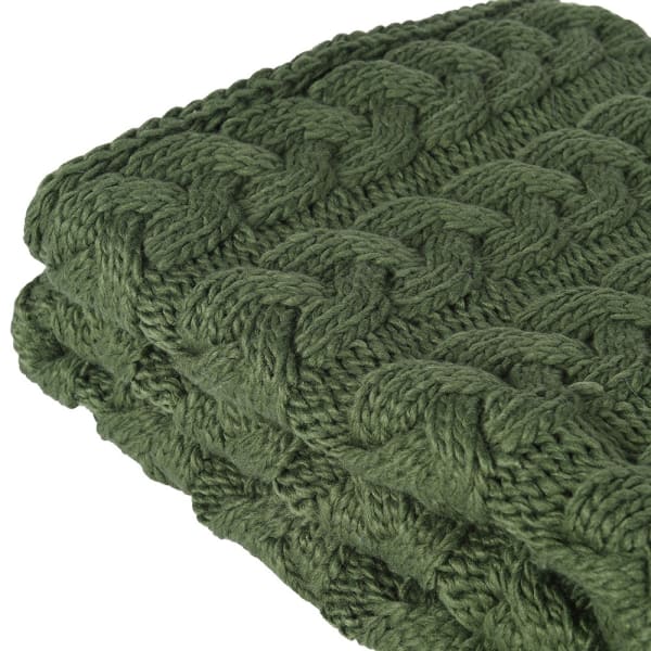 Forest Green Cable Knit Throw | 150x140cm