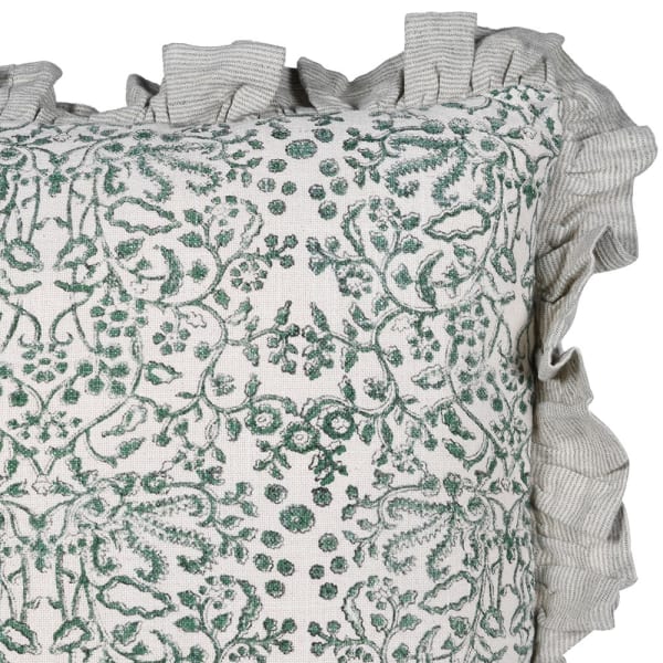 Green Frill Edge Paisley Cotton Cushion