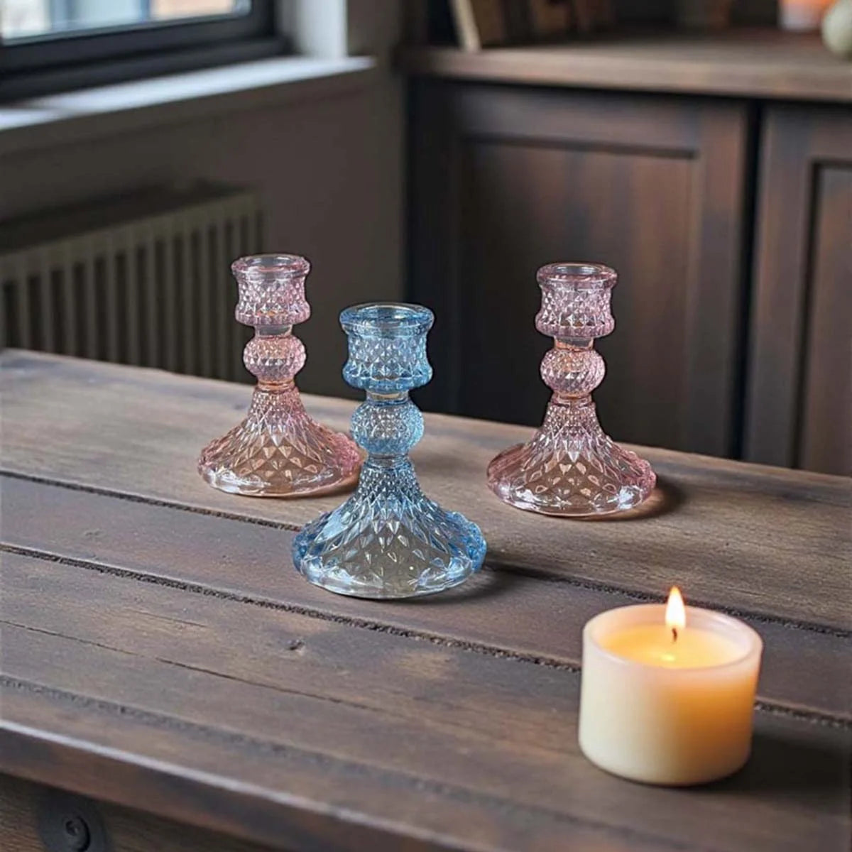 Glass candleholder pale pink