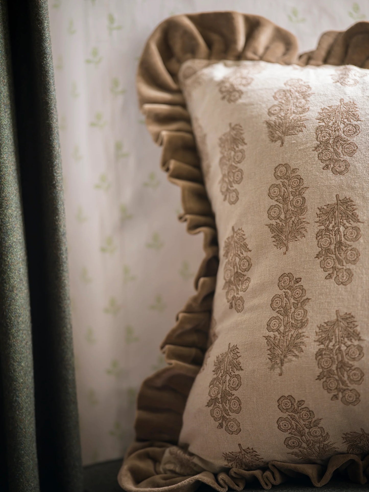 Block Print Flower Cushion Taupe