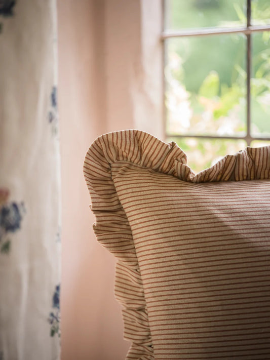Stripe Frill Cushion - Brick