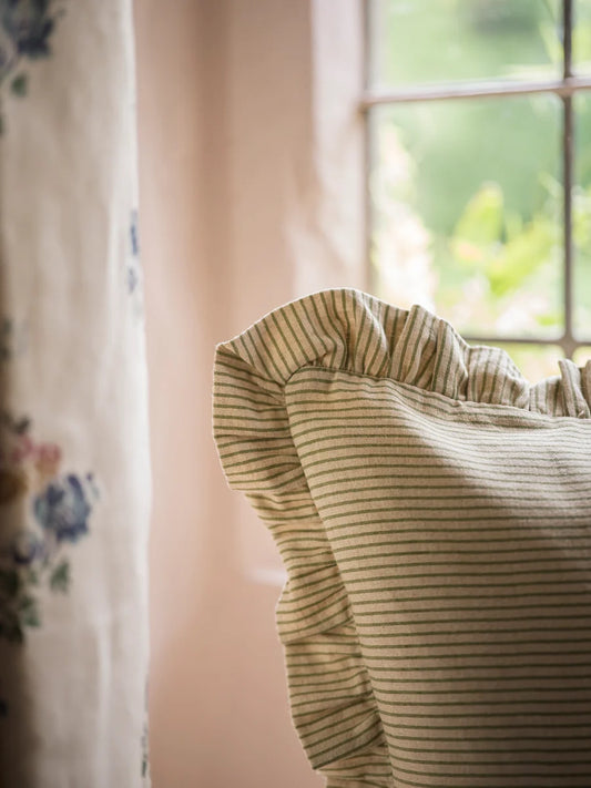 Stripe Frill Cushion - Green