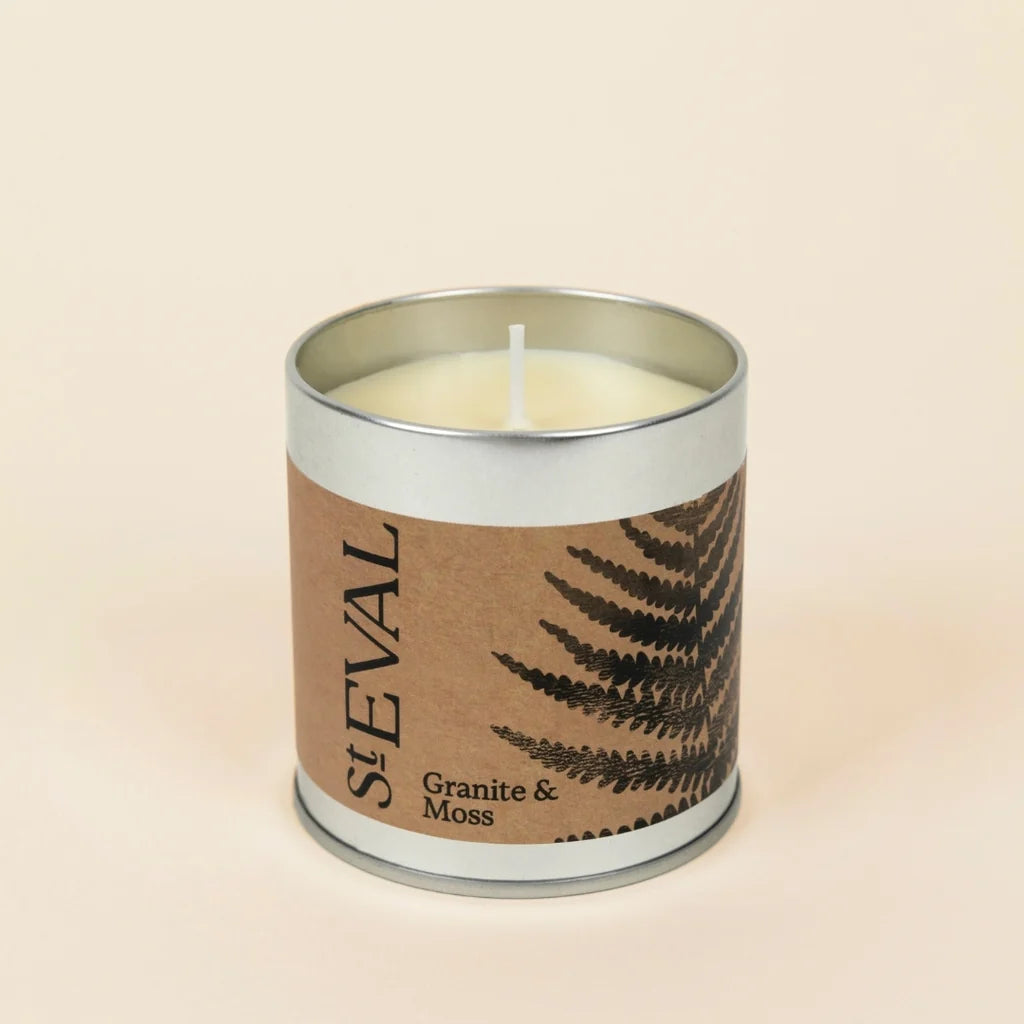 St Eval Tin Candle – Granite & Moss
