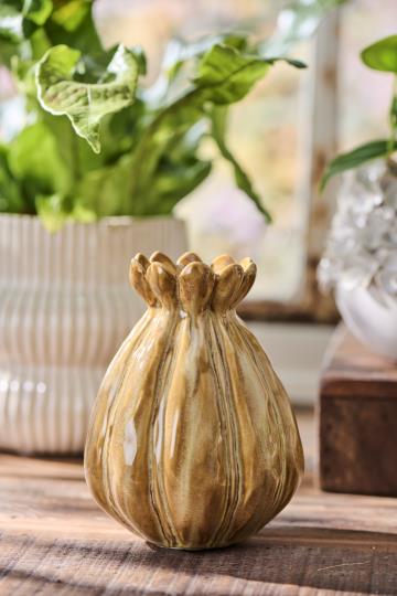 Ochre Ceramic Bud Vase | Handmade Style | H13cm
