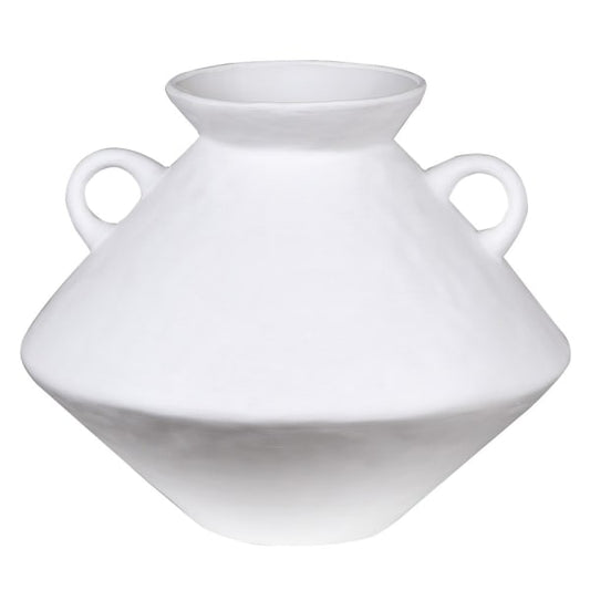White Matt Ceramic Vase with Handles | Statement Home Décor | H24cm