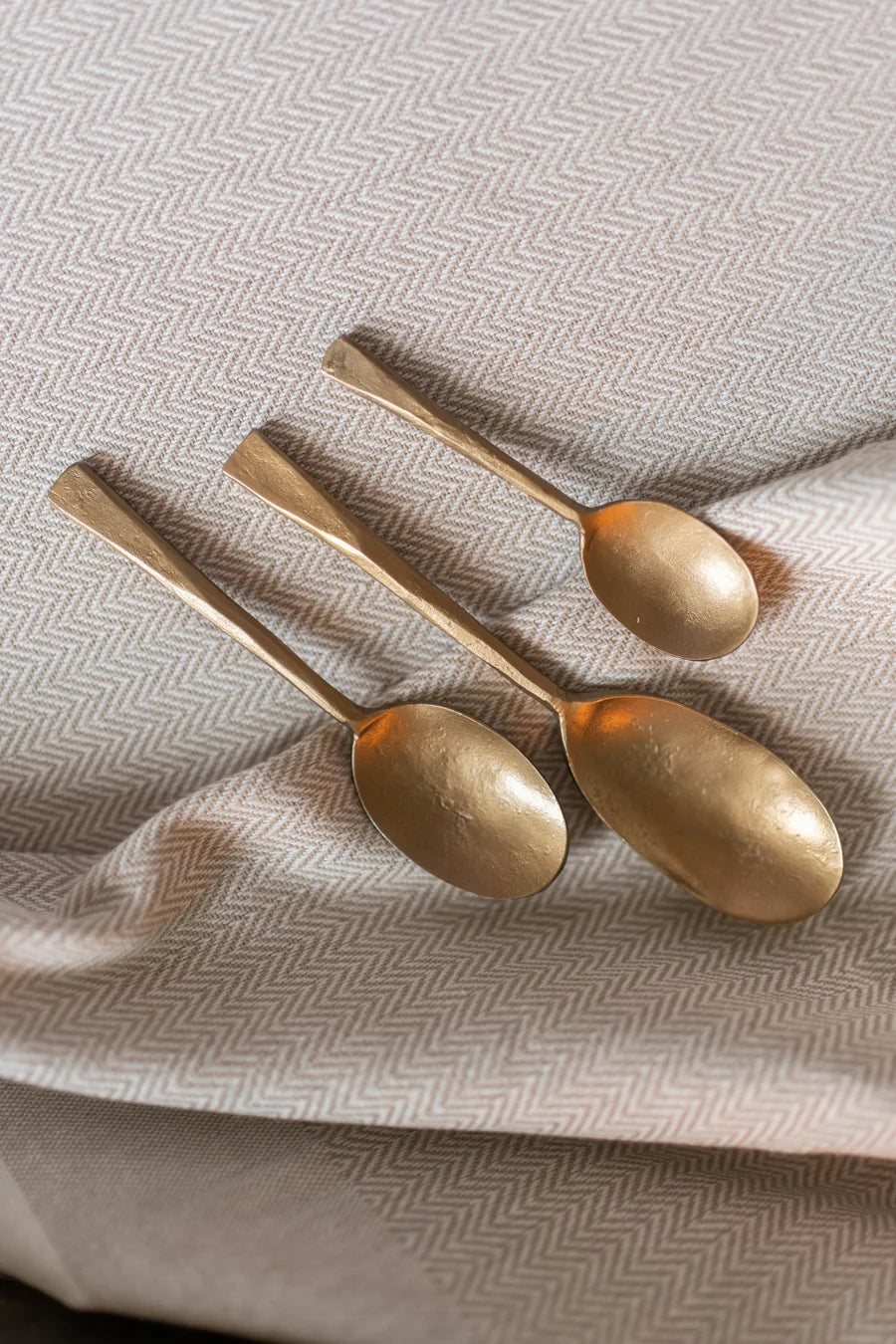 Forged Spoon Set of 3 | Brass-Finish Serving Spoons