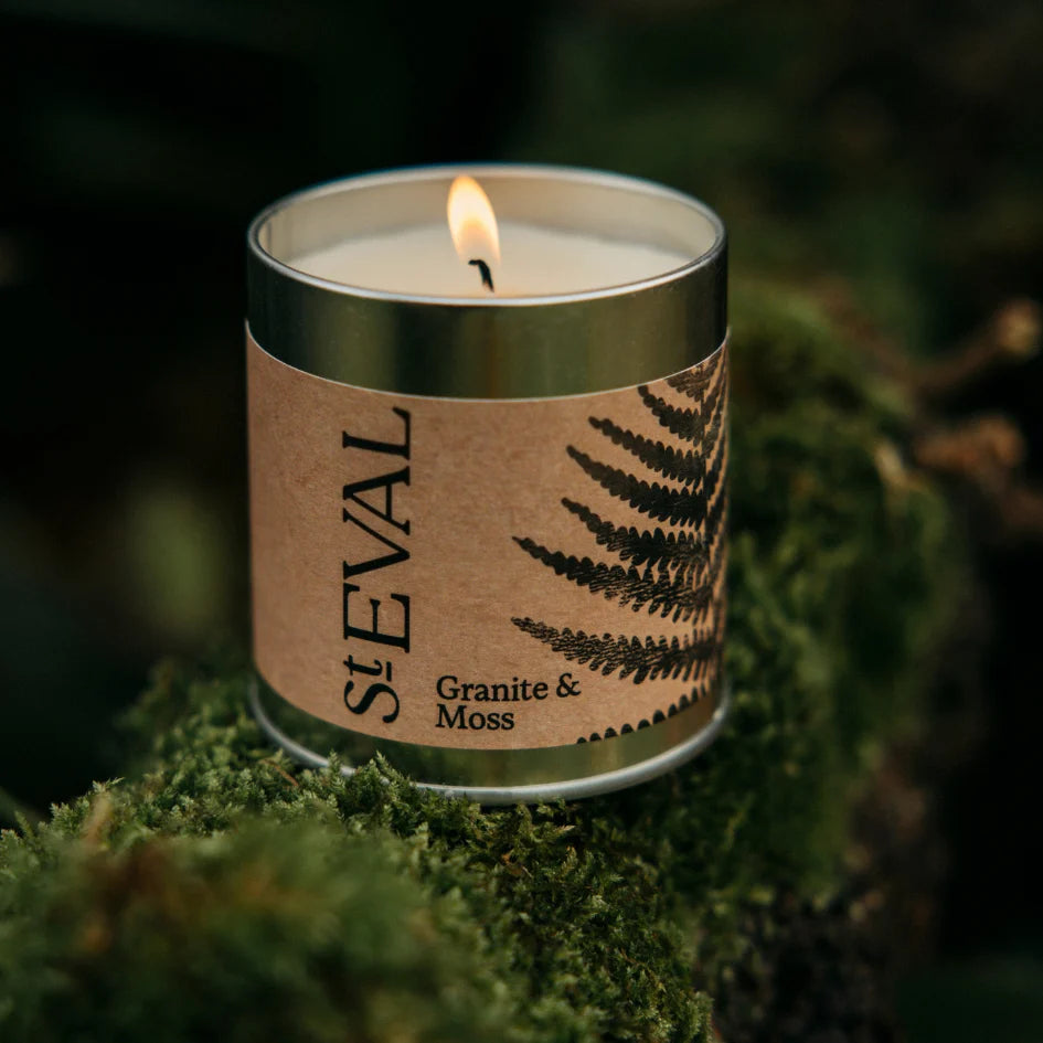 St Eval Tin Candle – Granite & Moss