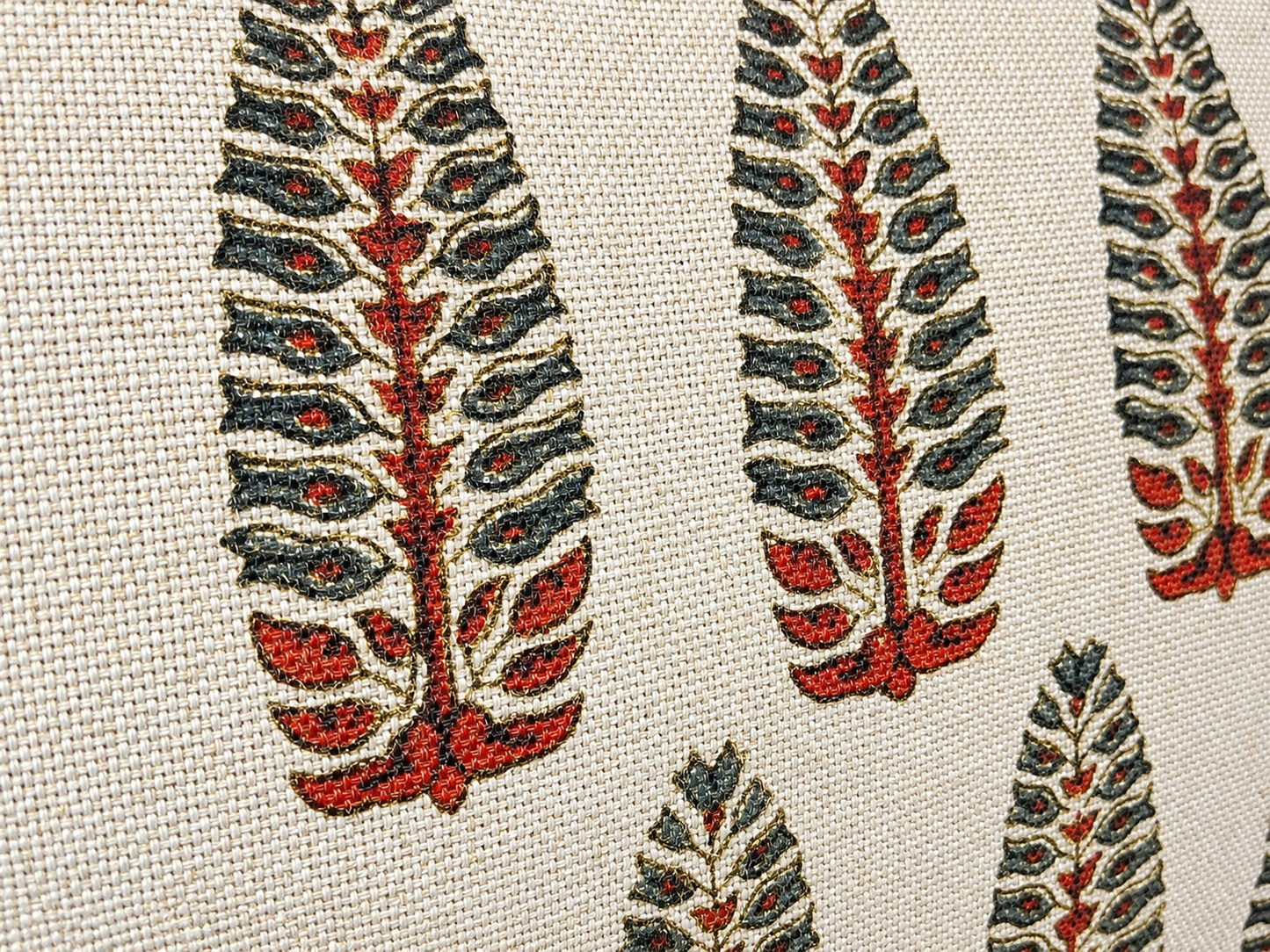 Green & Rust Feather Print Cushion | 50x35cm