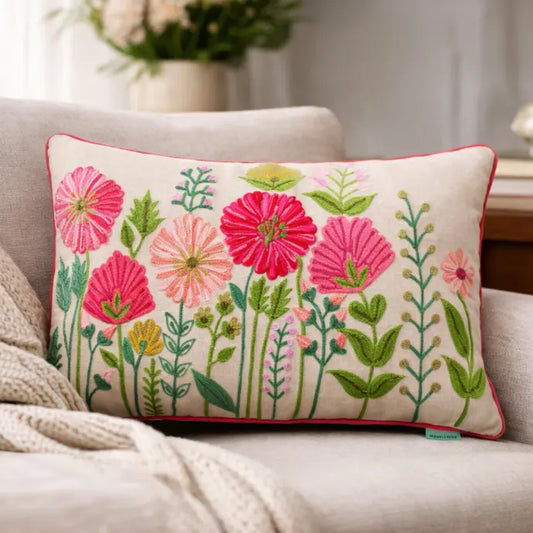Ensley Pink Embroidered Linen Cushion