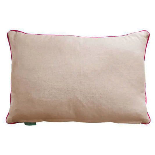 Ensley Hand-Embroidered Linen Cushion | Floral | Pink | 60x40cm