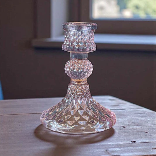 Pale Pink Glass Candleholder | Romantic Home Décor | 10cm