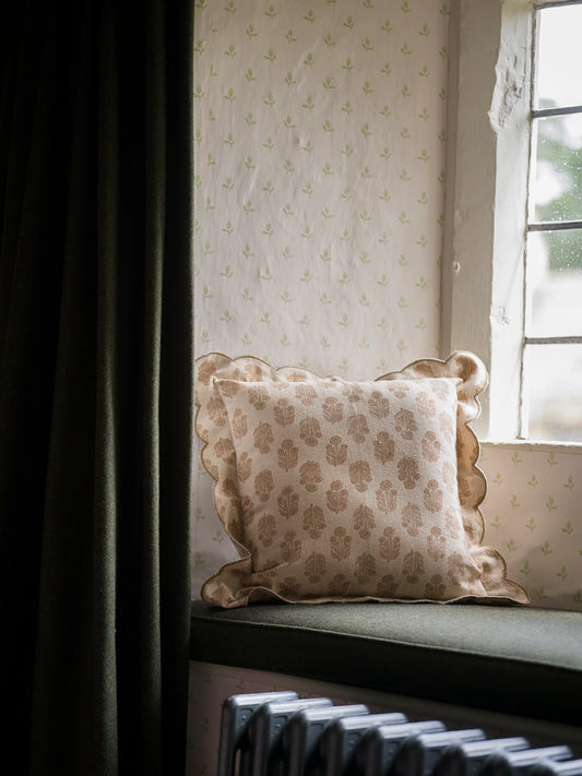 Scallop Block print cushion - Taupe