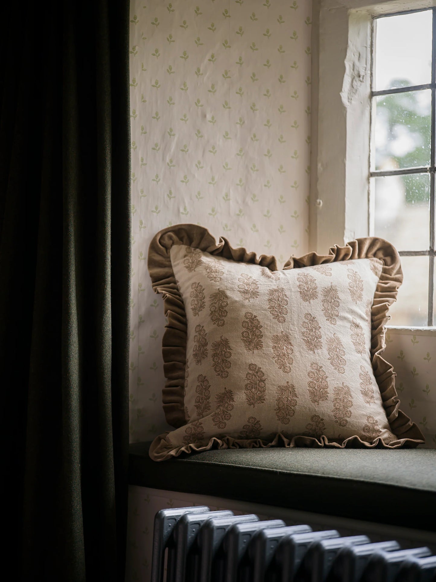 Block Print Flower Cushion Taupe