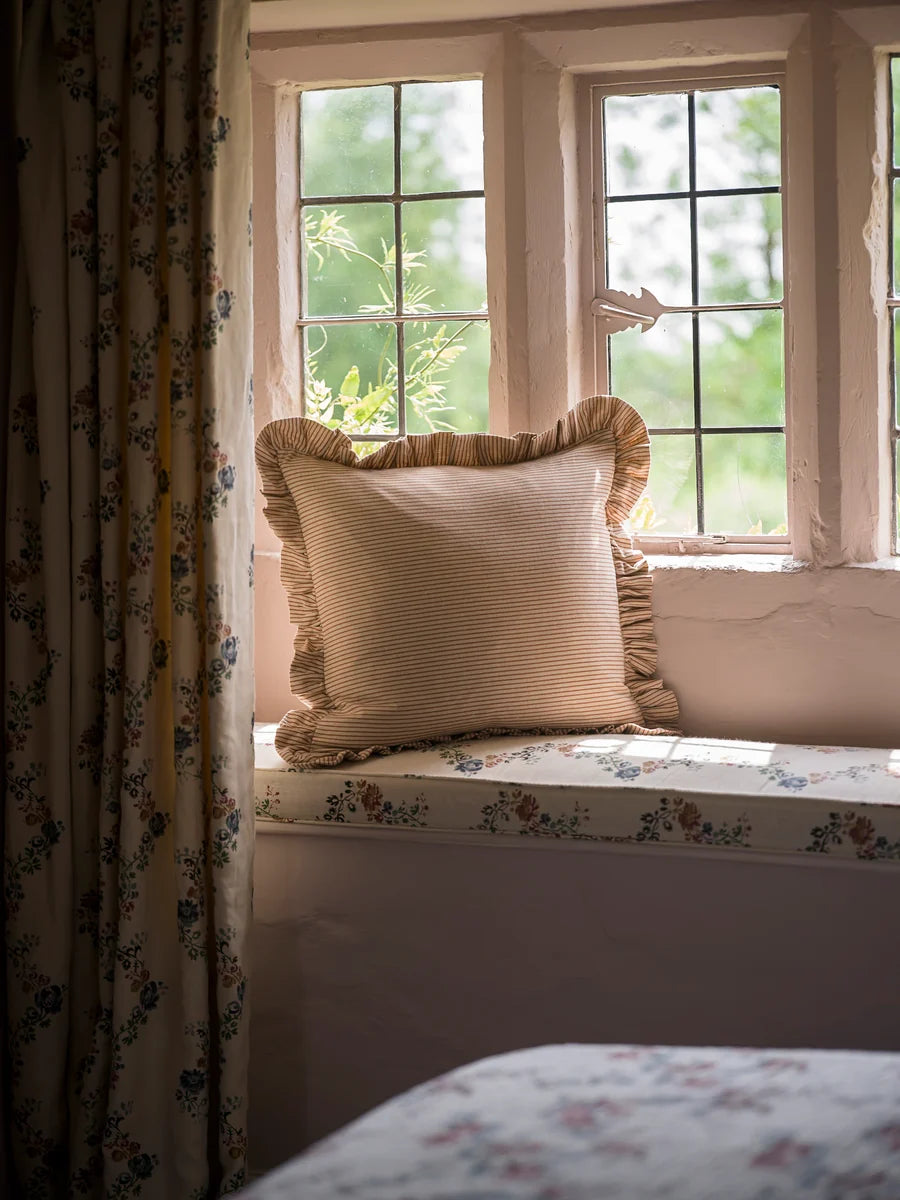 Stripe Frill Cushion - Brick