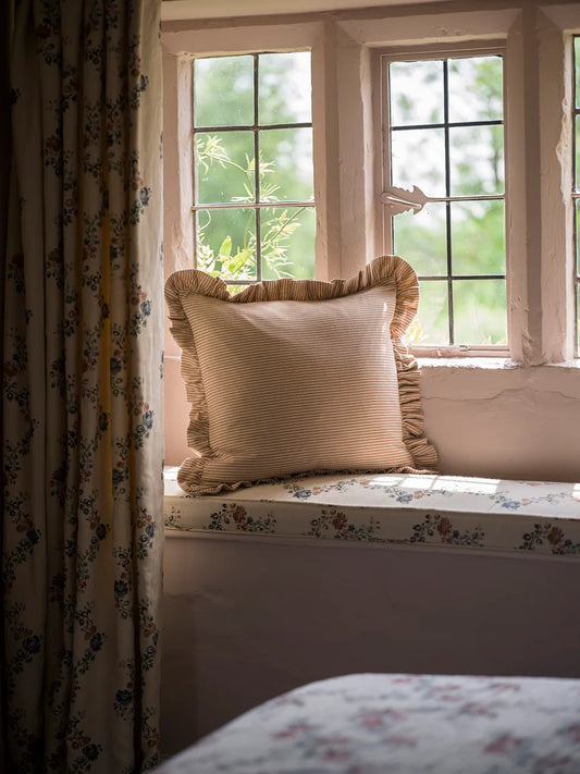 Stripe Frill Cushion - Brick