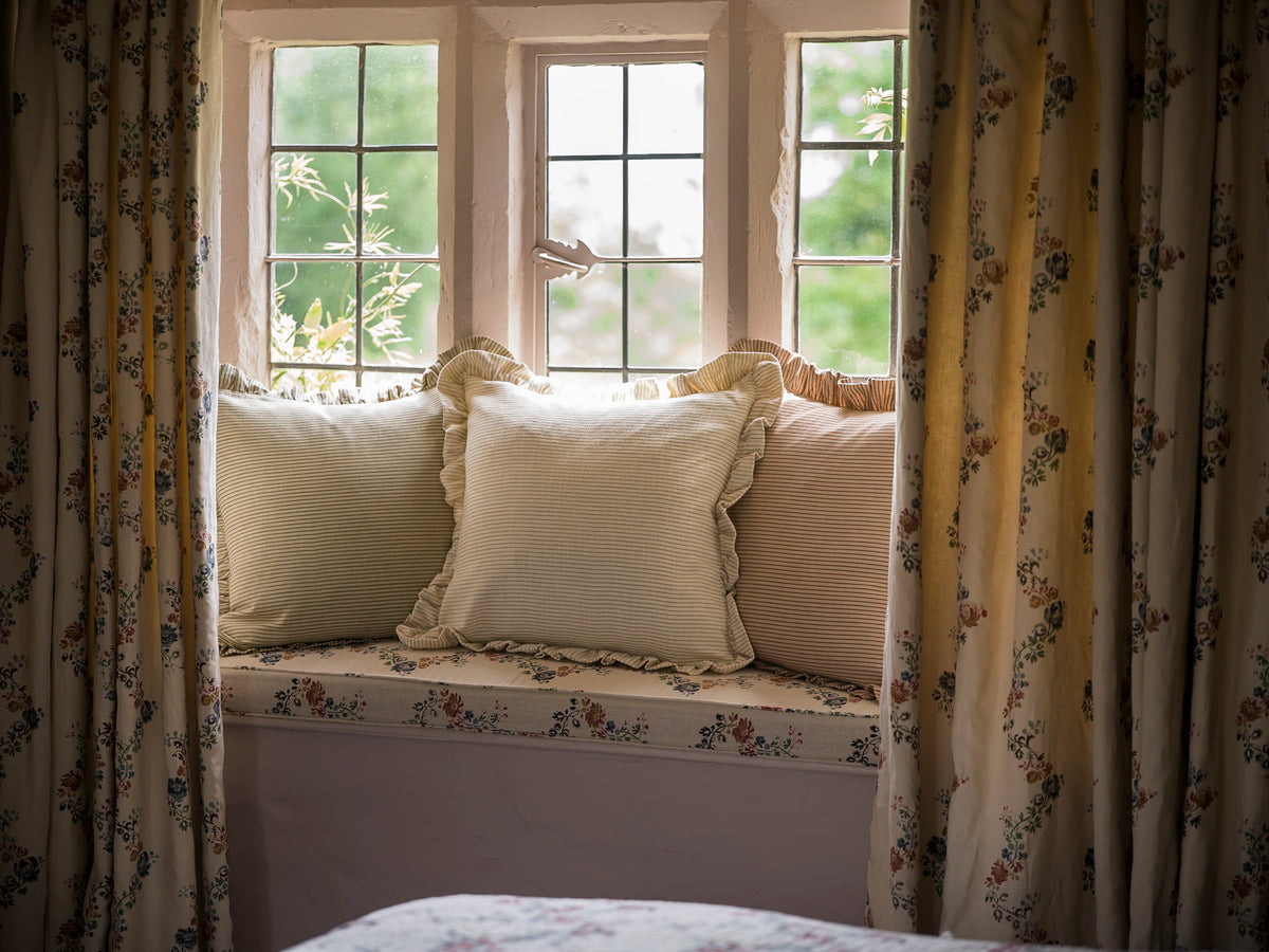 Stripe Frill Cushion - Brick